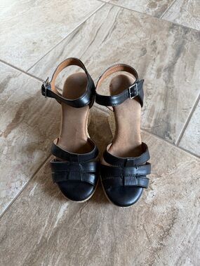 G.H. Bass & Co. Black Leather Wedge Sandals